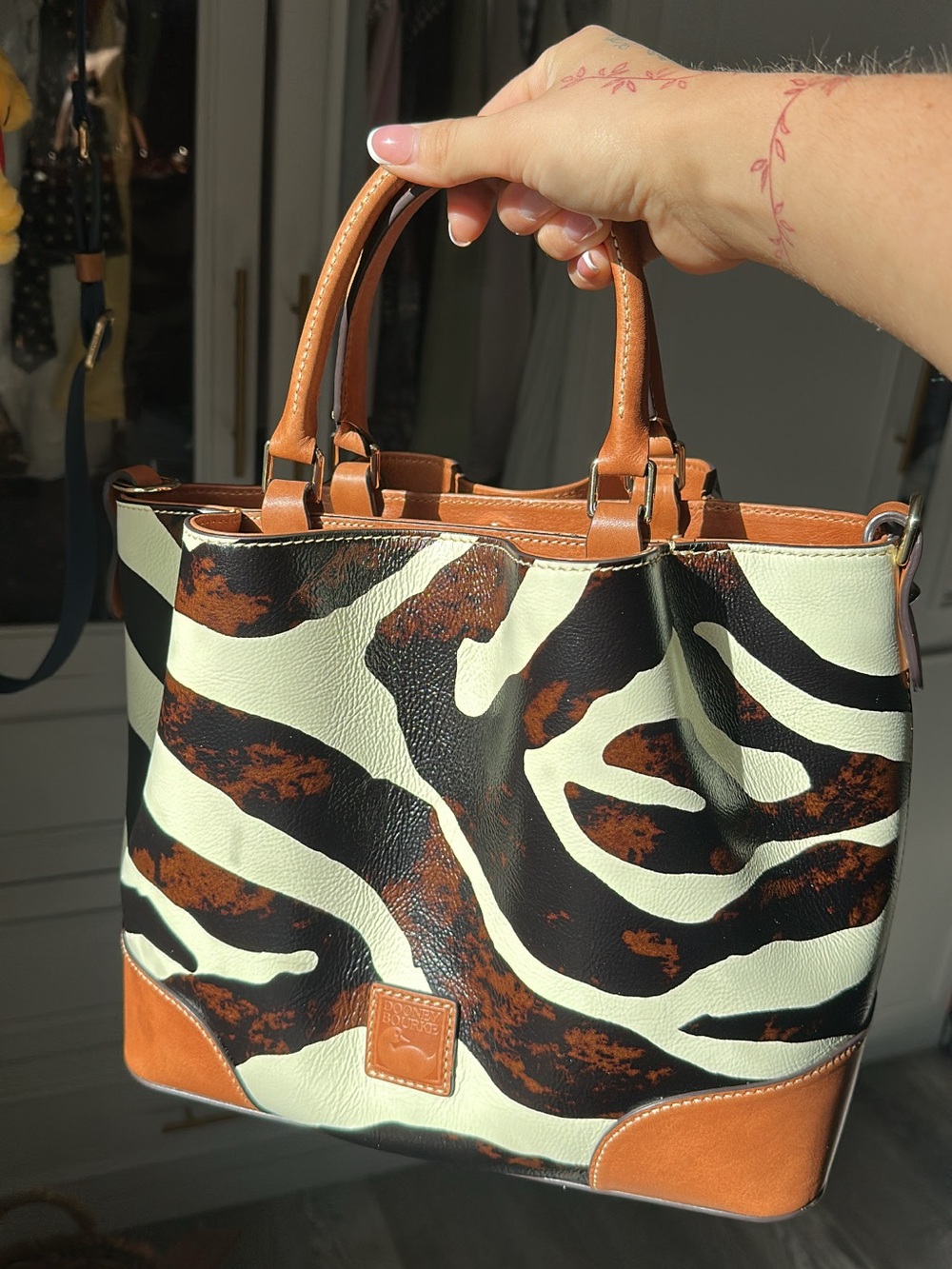 Dooney & Bourke Zebra-Print Tote in Black, Cream & Tan